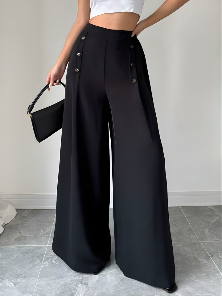 High-Waist Wide-Leg Button Pants