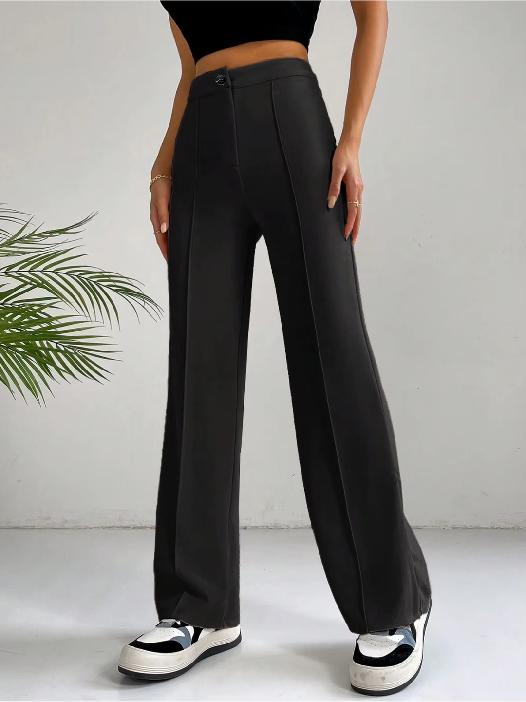 High-Waist Straight-Leg Jersey Pants