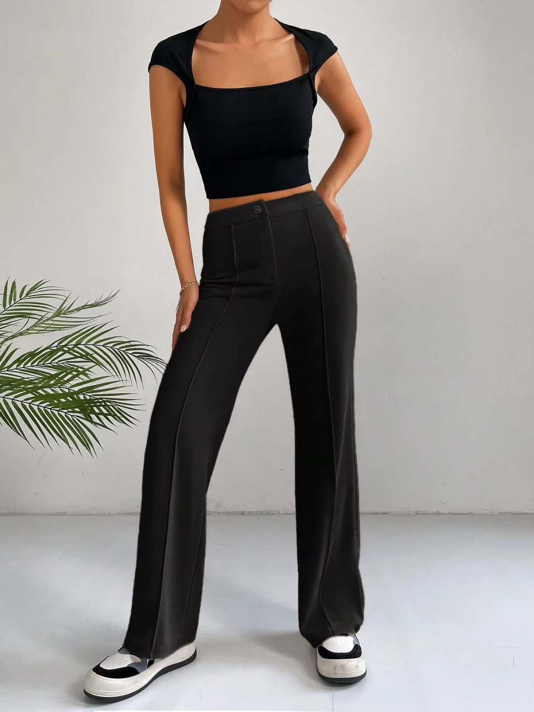 High-Waist Straight-Leg Jersey Pants