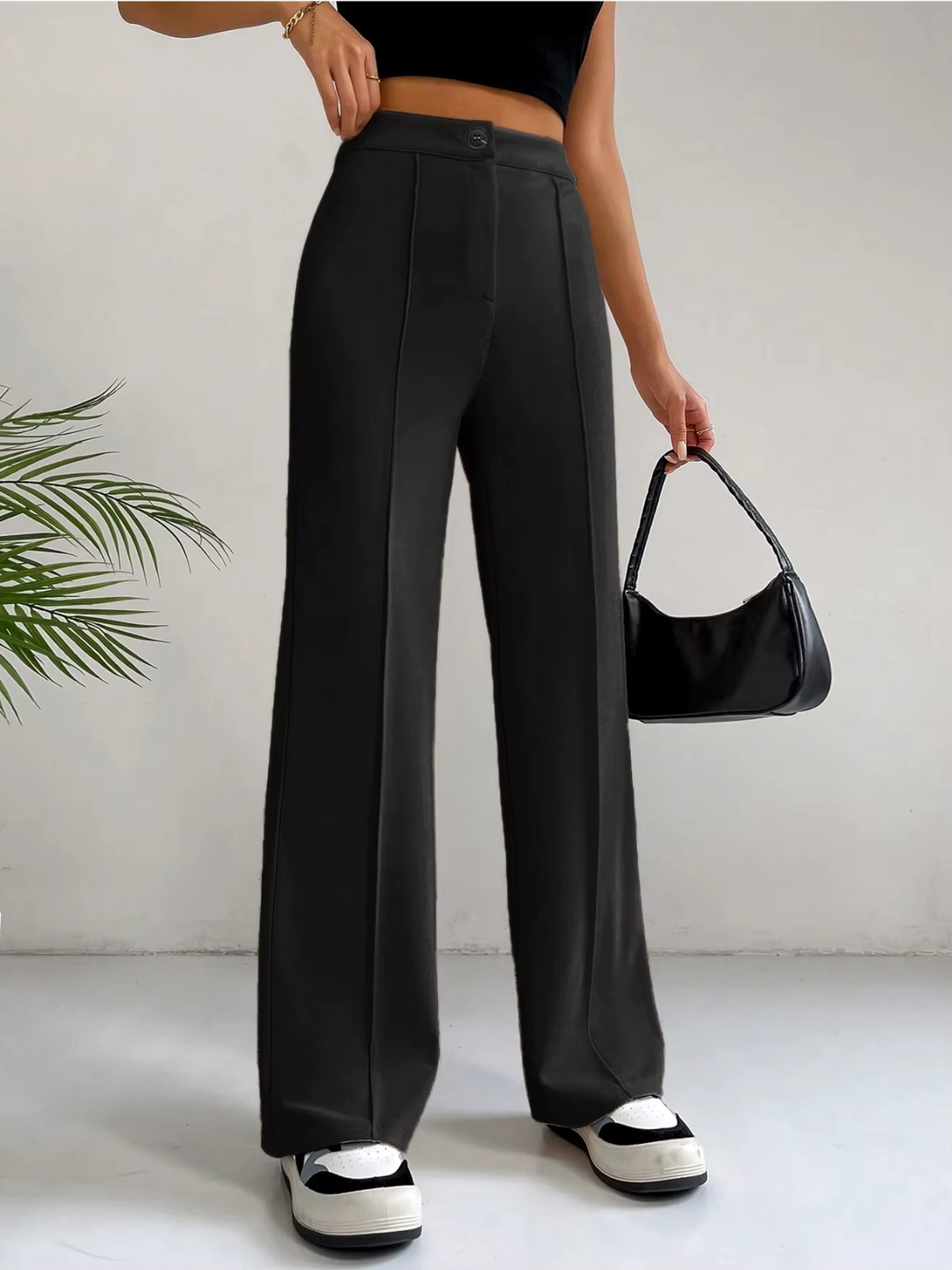 High-Waist Straight-Leg Jersey Pants