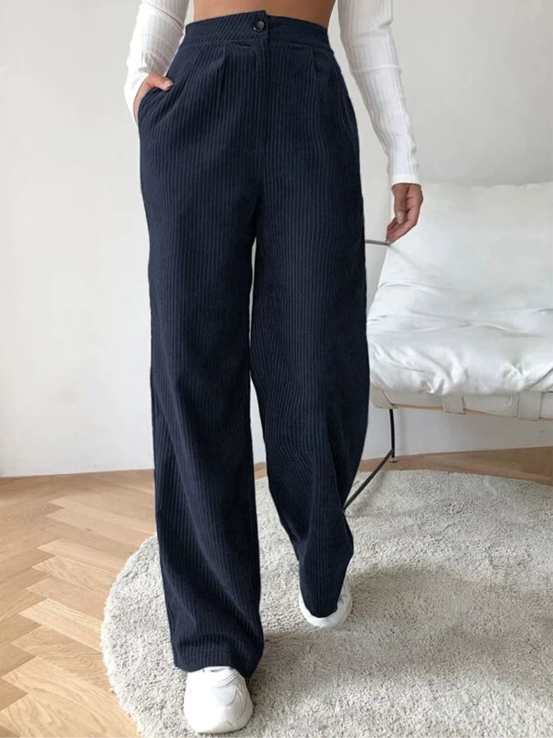 High-Waist Straight Corduroy Pants