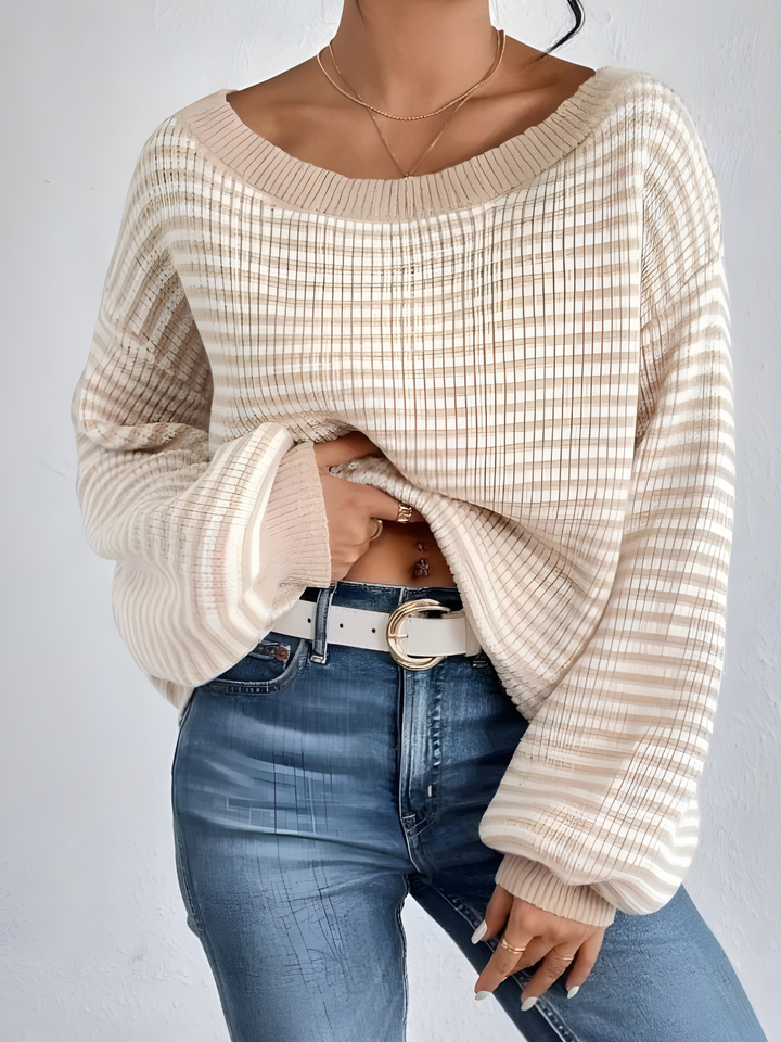 Off-Shoulder Contrast Knit Sweater
