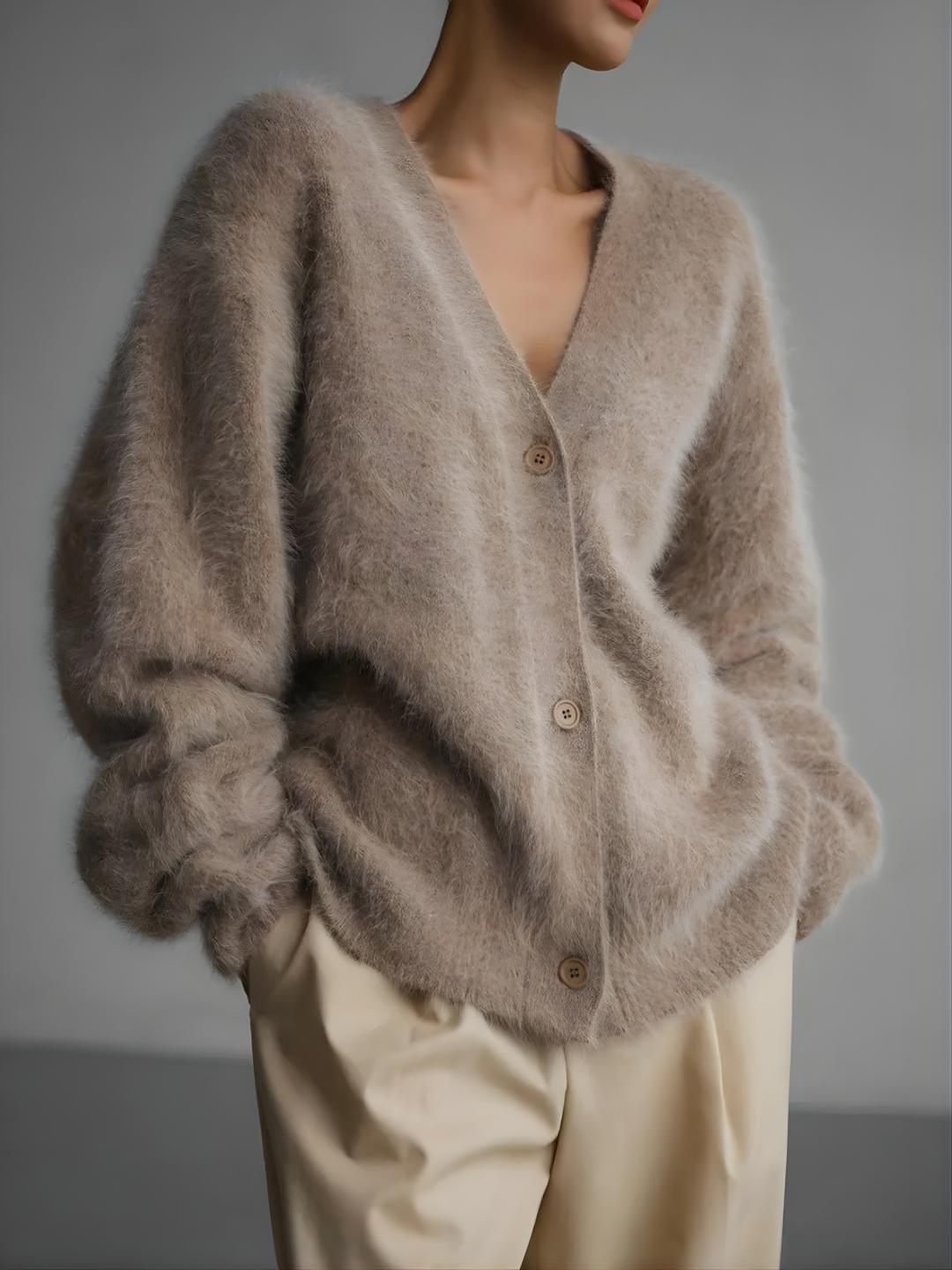 Loose V-Neck Button Knit Cardigan