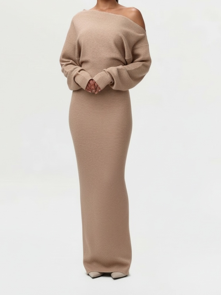 Off-Shoulder Long-Sleeve Pencil Dress